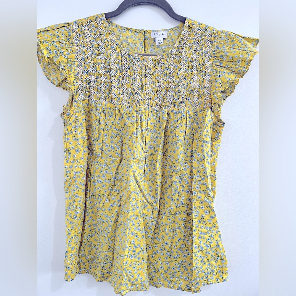 J. Crew smocked ruffle sleeve top. XS.